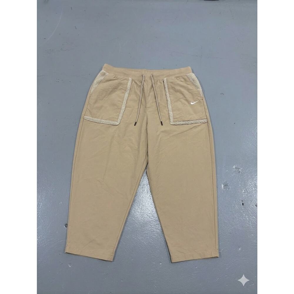 Nike Sportswear Utility Pants Women XXL Tan Khaki Sherpa Fleece Pocket Baggy